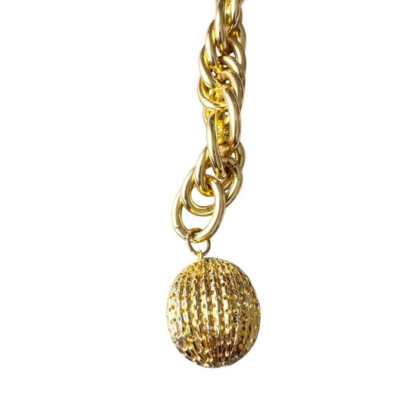 Vintage 80s Gold Tone Rope Chain Belt with Textured Ball Pendant Chunky Heavy main image 5